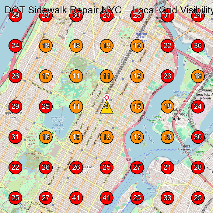 DOT Sidewalk Repair NYC GeoGrid visibility map for Contractor in Cliffside Park
